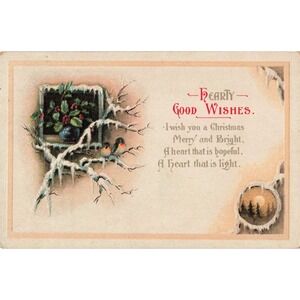 Vintage 1917 Christmas Postcard International Art Publ Co Snowy Holly Robins VG